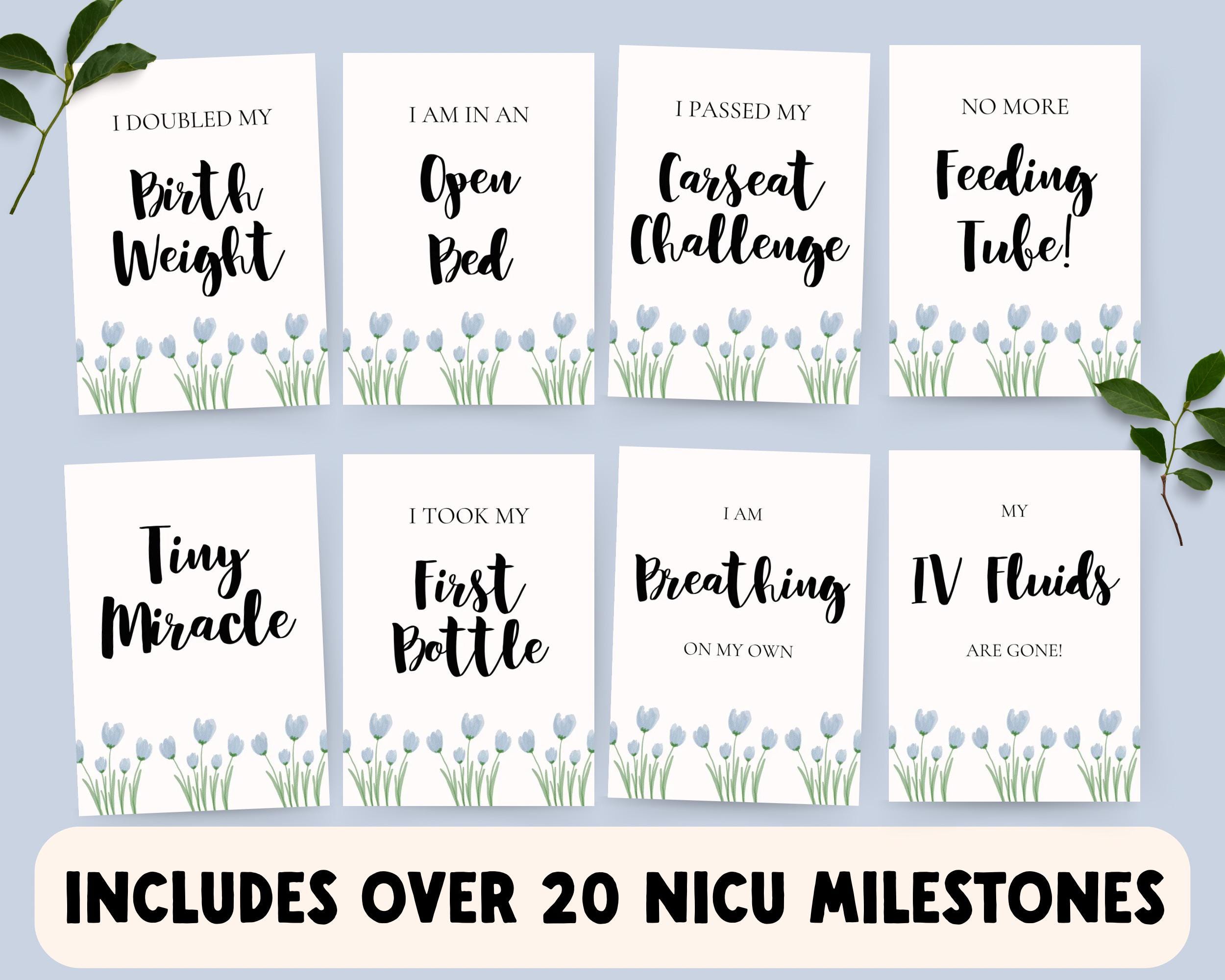 NICU Milestone Cards: Blue Gingham Printable for Preemie Boys | First ...