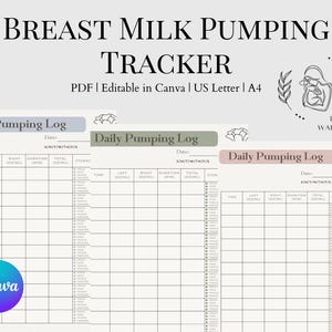 Baby Breast Milk Log for Pumping & Breastfeeding | Pumping Schedule Chart | Milk Donation Tracker | Editable Breastmilk Pumping Log Template