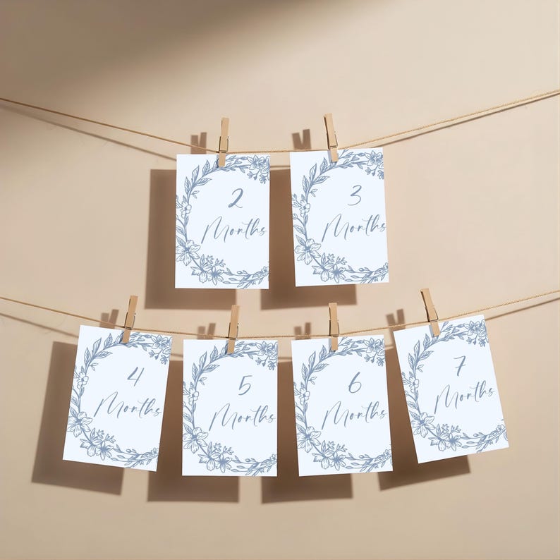 Vintage Floral Baby Milestone Cards: Printable Blue Bow Photo Props for ...