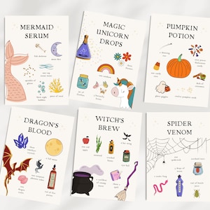 Witches Brew Halloween Potion Recipe Cards | Enchanted Decorations & Kids Sensory Mud Kitchen Pretend Play | Halloween Boo Basket Gift Idea