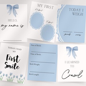 Cartes d'étape importante de l'USIN : la première année d'un bébé | Cartes d'étape mensuelles à thème Vichy bleu bébé | Cartes de vœux imprimables pour bébé prématuré | Cadeau pour maman de l'USIN