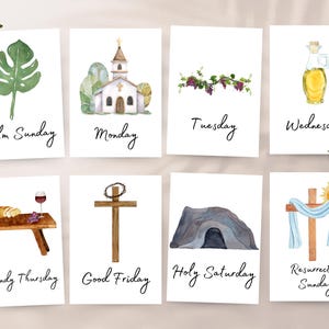 Conto alla rovescia della Settimana Santa Carte di storie di Pasqua / Idea regalo per cestino di Pasqua cristiano / Devozione stampabile per la Settimana Santa per bambini / Carte dell'Avvento di Pasqua