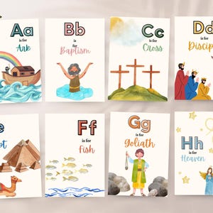 Alphabet Bibel Karteikarten | Druckbare Kinder Bibel Aktivität | ABC Bibelvers | Christlicher Lehrplan für die Vorschule | Sonntagsschule für Kinder