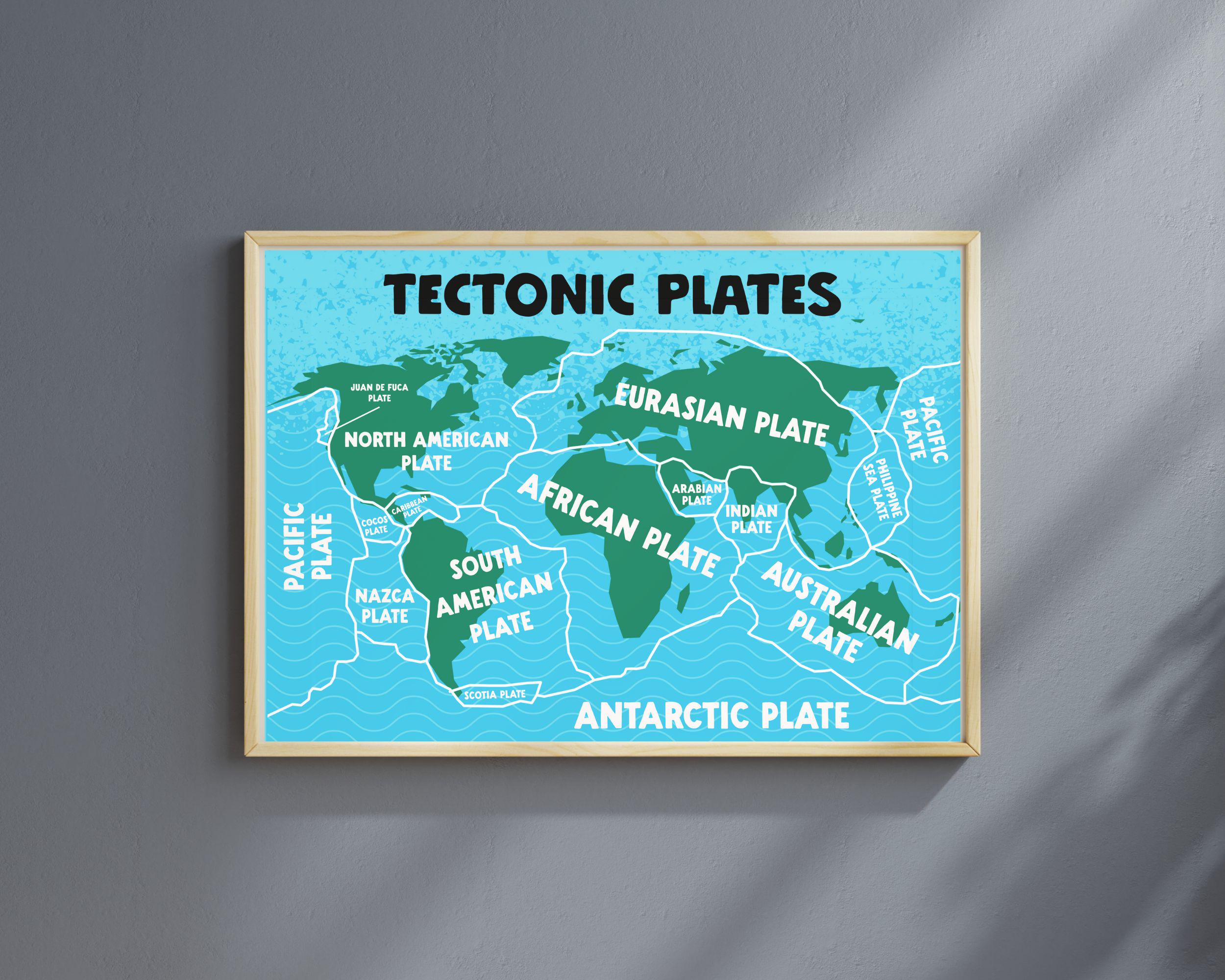 Tectonic Plates World Map Poster | Earth Science Classroom Wall Art ...