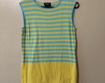 Vintage 90s Blue and Yellow Striped Knit Summer Tank Top Retro