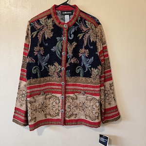 Size 12 Vintage Deadstock Sag Harbor Tapestry Patchwork Boho Patterned Blazer Jacket