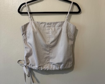 Size Medium Vintage BCBG Maxazria Cotton Beige Cropped Tank Top with Waist Tie