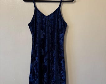 Size Medium Vintage Angie Blue Crushed Velvet Fit and Flare Mini Dress Whimsigoth 90s