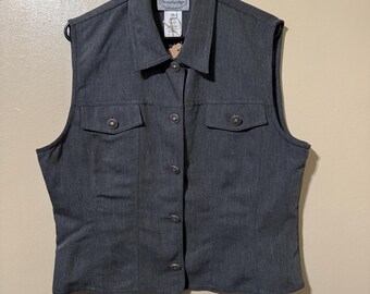Size XL Vintage 90s Grey Button Down Vest Silver Buttons