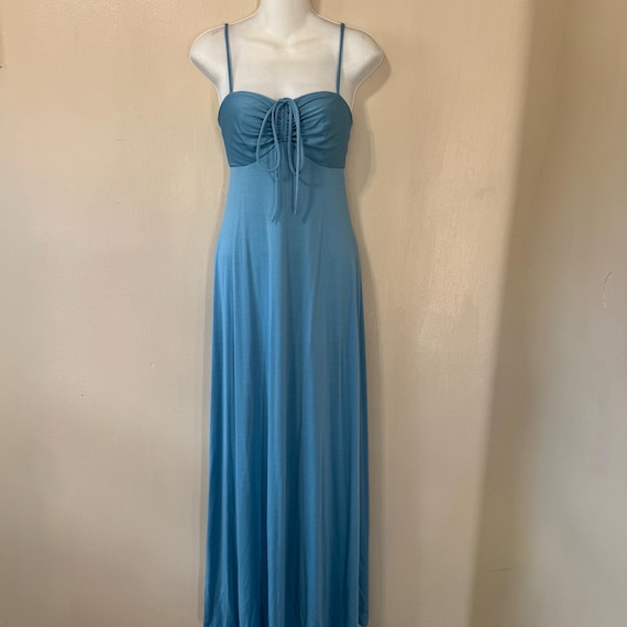 Size XS/S Vintage 70s Roberta California Dusty Blue Empire Waist Maxi Dress  Retro Formal