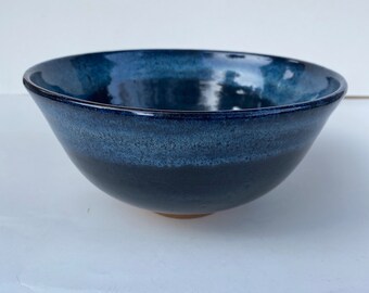 Handmade pottery gift, a hand thrown ramen bowl with blue glaze (1155)