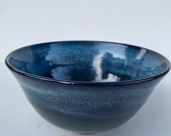 Handmade pottery gift, a hand thrown ramen bowl with blue glaze (1153)