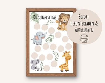 Reward chart for children | Animal | to print | Reward system | Reward plan for children | Potty training | DIN A4 download