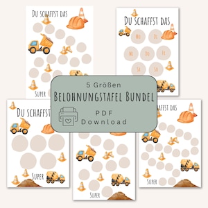 Reward Chart for Children BUNDLE | Construction Site | 5 Sizes to Print | Reward System | Child Reward Plan | Potty Training |