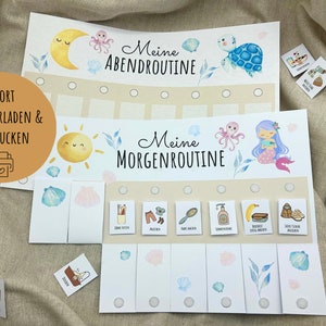 Morgenroutine und Abendroutine für Kinder | Meerjungfrau | zum Ausdrucken | inkl. 40 Aufgabenkarten | Routineplan | PDF | digitaler Download