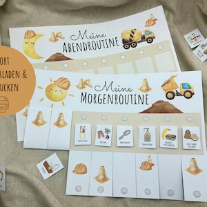 Morgenroutine und Abendroutine für Kinder | Baustelle | zum Ausdrucken | inkl. 40 Aufgabenkarten | Routineplan | PDF | digitaler Download
