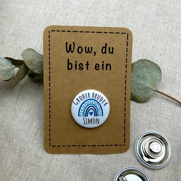 Anstecker großer Bruder | Personalisiert | Magnet & Anstecknadel | Button größer Bruder | Geschenk zur Geburt | 32mm | Geschwister