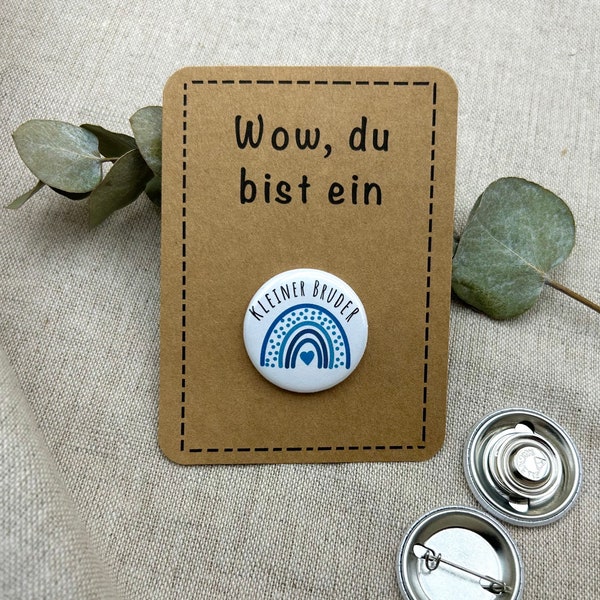 Anstecker kleiner Bruder Regenbogen | Magnet & Anstecknadel | Button kleinerer Bruder | Geschenk zur Geburt | 32mm | Geschenk zur Geburt