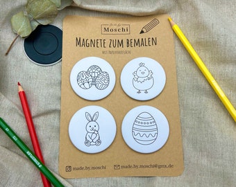 Magnet zum selber bemalen | Ostern |Magnete mit Papieroberfläche | 4er Set | 59mm | Ausmalbilder | Kindergeburtstag Mitgebsel