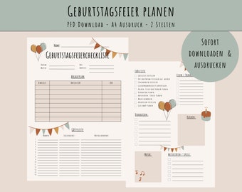 Planer für Kindergeburtstage | Digitaler Download | Geburtstagsfeierplaner | A4 | Organisation Geburtstag | Geburtstagscheckliste