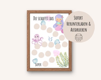 Reward chart for children | Mermaid | Printable | Reward system | Reward plan for children | Potty training | DIN A4 download