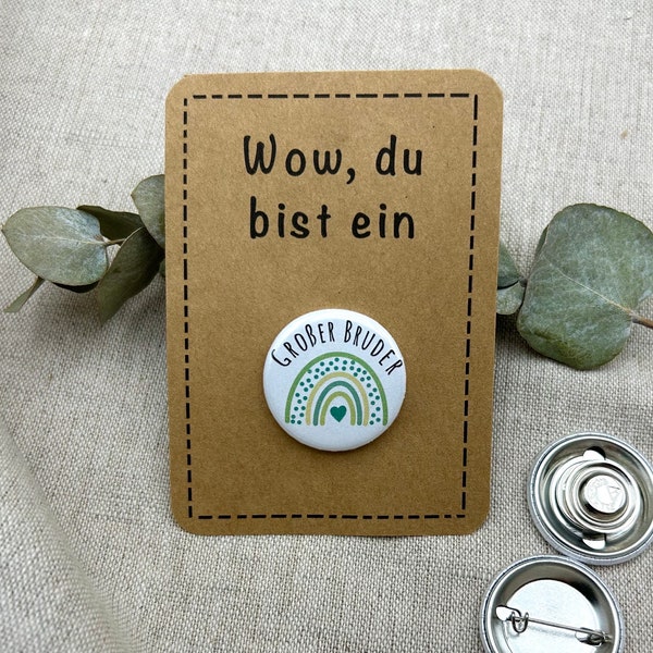 Anstecker großer Bruder Regenbogen | Magnet & Anstecknadel | Button größer Bruder | Geschenk zur Geburt | 32mm | Geschwister