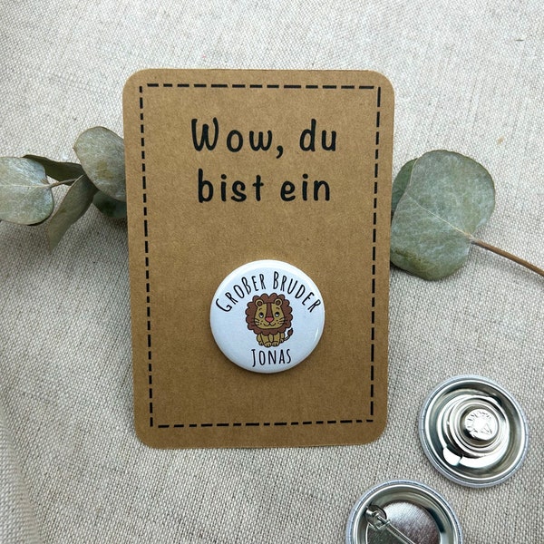 Anstecker großer Bruder | Personalisiert | Magnet & Anstecknadel | Button größer Bruder | Geschenk zur Geburt | 32mm | Geschwister