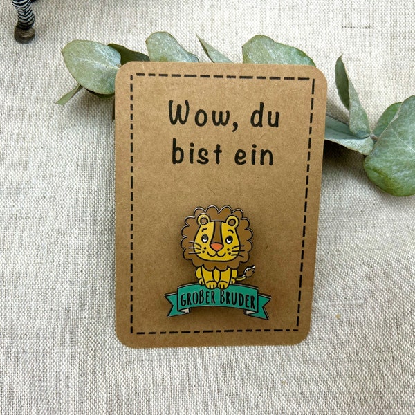 Anstecker großer Bruder | hochwertiger Emaille Pin | mit Sicherheitsnadel Löwe | Geschenk zur Geburt | 32mm | Geschwister