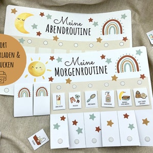 Morgenroutine und Abendroutine für Kinder | Boho | zum Ausdrucken | inkl. 40 Aufgabenkarten | Routineplan | PDF & PNG | digitaler Download