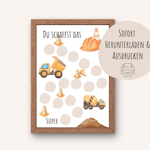 Belohnungstafel für Kinder | Baustelle | zum Ausdrucken | Belohnungssystem | Belohnungsplan Kind | Töpfchentraining | DIN A4 Download