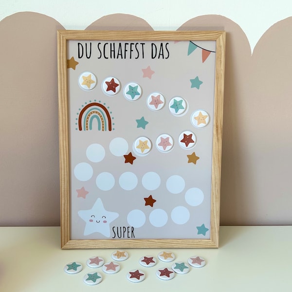 Belohnungstafel für Kinder | 40 x 30cm | Magnettafel | 20 Magnete | Motivation Kinder