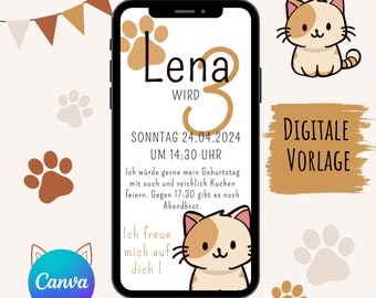 Katzen Einladung | digitaler Download | personalisierte Einladung | Einladungskarte | Kindergeburtstag Katze | Einladung Kindergeburtstag