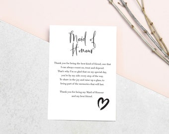 Maid of honour thank you poem gift, maid of honour gift, chief bridesmaid, maid of honour poem, bridal party, wedding favours, download only