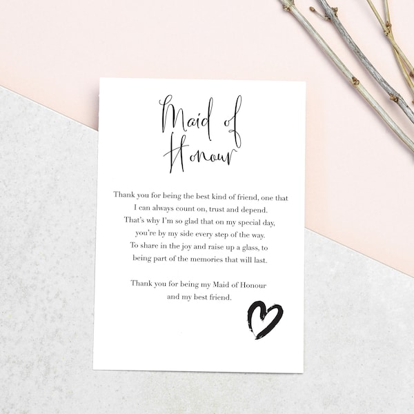 Maid of honour thank you poem gift, maid of honour gift, chief bridesmaid, maid of honour poem, bridal party, wedding favours, download only