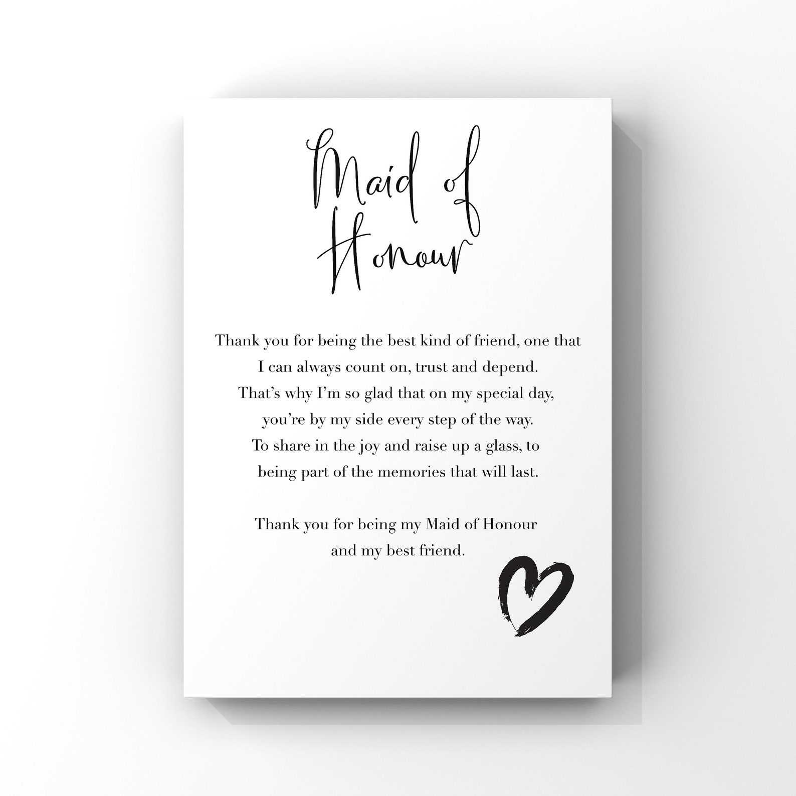 Maid of Honour Thank You Poem Gift Maid of Honour Gift Chief Etsy