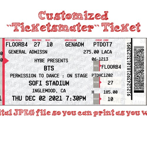 Ticketmaster Ticket digital Customized Etsy