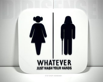 Leia and Vader - Wash Your Hands - Neutral Bathroom Sign - Unisex Restroom Sign - 7"~10" Options - 3D Printed