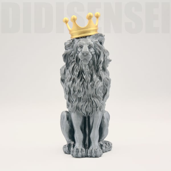 Lion with Crown Sculpture - 8~13 Inches Options - Custom Colors - 3D Printed