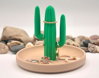 Cactus Ring Holder -Unique Ring Display Stand with Dish - Custom Colors - 3D Printed