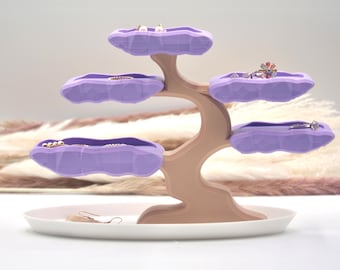Organizador de joyas Bonsai - Soporte minimalista para pendientes y anillos con plato - Colores personalizados - Impresión 3D