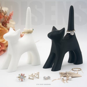 Stretching Cat Ring Holder - Minimalist Cat Ring Display Stand - Custom Colors - 3D Printed