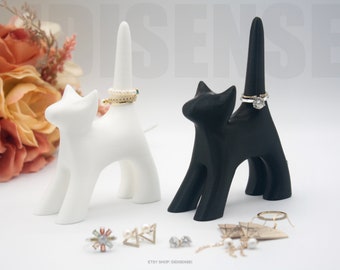 Stretching Cat Ring Holder - Minimalist Cat Ring Display Stand - Custom Colors - 3D Printed