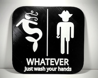 Mermaid and Pirate - Wash Your Hands - Neutral Bathroom Sign - Unisex Restroom Sign - 7"~10" Options - 3D Printed