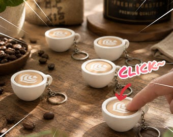 Coffee Cup Clicker Keychain/Bag Charm - 3D Printed Fidget Toy