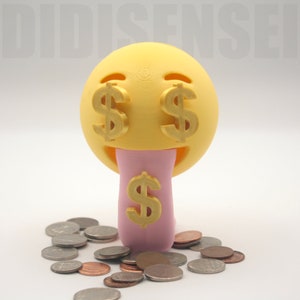 Money-Mouth Emoji Sculpture - Mini Piggy Bank - 3D Printed