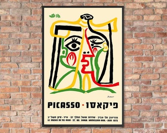 Vintage Pablo Picasso 1972 Tel Aviv Museum Exhibition Poster Print - Featuring Jacqueline in a Straw Hat portrait, 1962 | Unframed