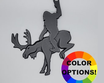 Sasquatch Riding Bucking Moose Emblem w ROCK-ON GESTURE - Replaces Bronco