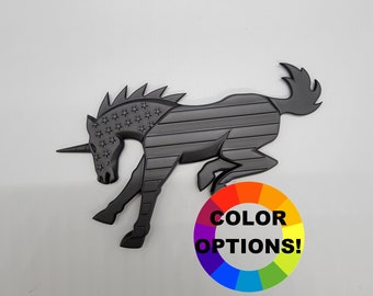 Unicorn with Stars and Stripes 3D Emblem | Appaloosa | Mustang | Zebra | Arabian | Clydesdale | Bronco | Westphalia | Pony | Mule | Unicorn