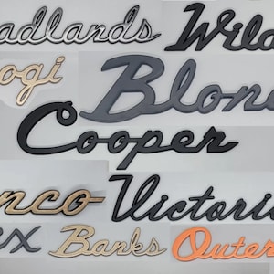 Custom Text Emblems in Classic Cursive Style