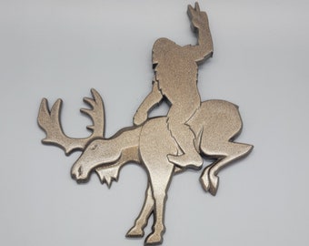 Sasquatch Riding Bucking Moose with Peace Sign Emblem - Replaces Bronco